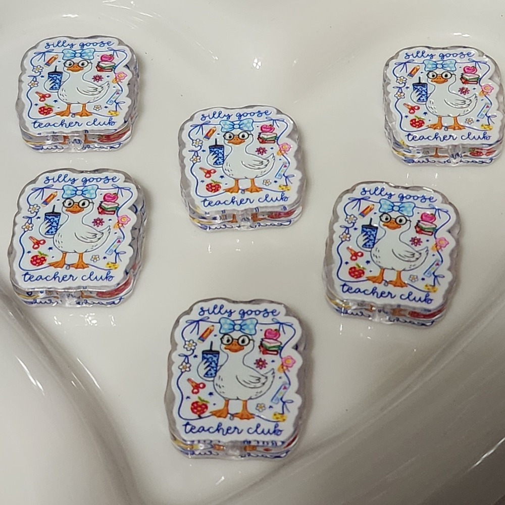 Silly Goose Teacher Beads 2 Pcs Focal Bead Beaded Pen Jewelry Making Charms
